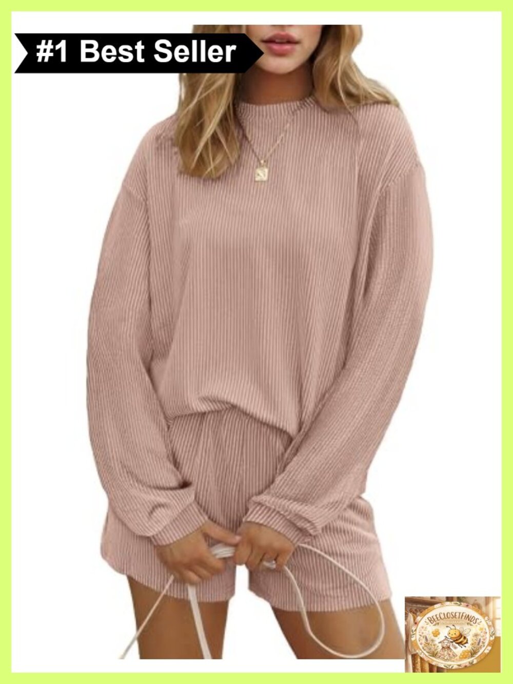 Ekouaer Women's Lounge Set Long Sleeve Pajama Top & Shorts 2 Piece